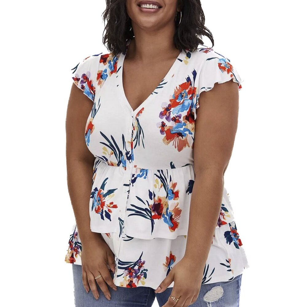 torrid‎ Super Soft Knits Tiered Babydoll Top Floral Button-Front Size 3 - NWOT